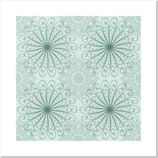 Blue-Green Abstract Mandala Pattern Posters and Art